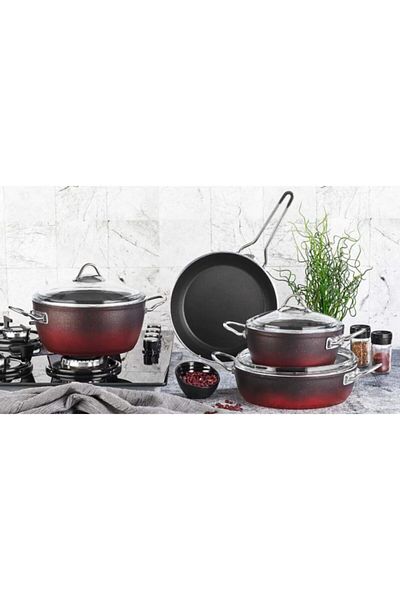 Kahramanlar Fiesta Granite Cookware Set, 7-Piece Red Cookware