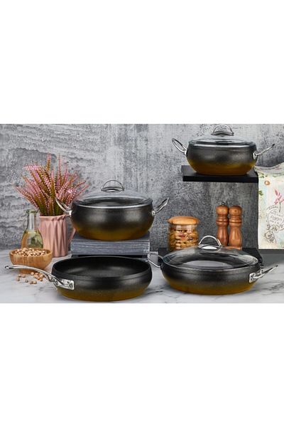 Kahramanlar Gold-black Modus 7 Piece Granite Set