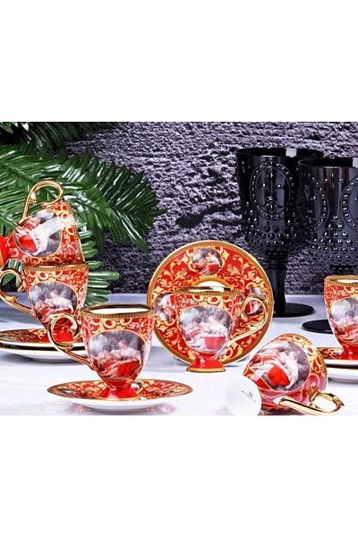 Kosova Renaissance 6-Piece Cup Set Gold-dark Red Fın-544