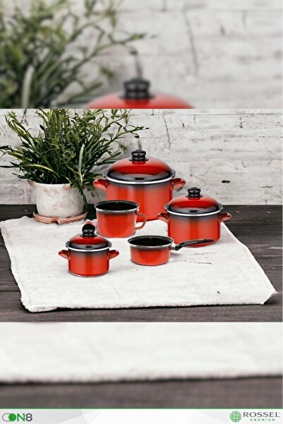 Rossel Premium Red Imported 5-Piece Cookware Set High Quality Enamel