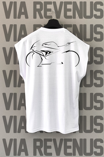 Vordevia Λευκό αθλητικό μπλουζάκι - Μοτοσικλέτα με στάμπα στην πλάτη, μηδενικ...