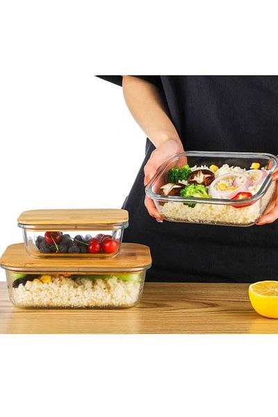 Rossel Premium Luxury 4-Piece Glass Storage Container Set with Bamboo Lid
