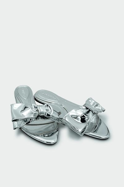 LAMİNTA Zela Women's Slippers - Silver Bow Detail