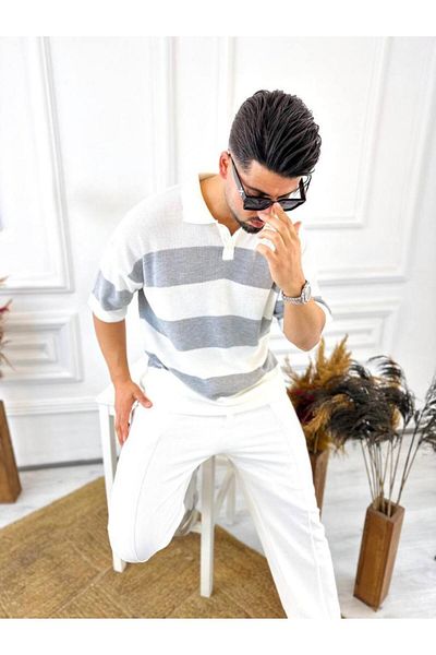 elkumoda Πλεκτό Τζέρσεϊ Oversize T-Shirt - Αναπνεύσιμο, δεν ιδρώνει, Polo Γιακάς Χαλαρό T-Shirt