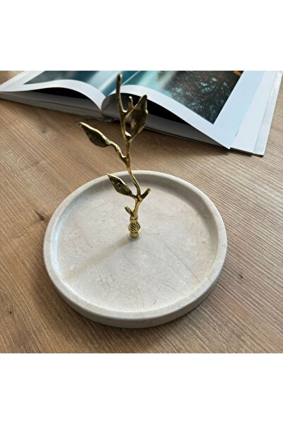 LİSPERA Marble Colored Leaf Apparatus Presentation and Snack Bowl Set - Jewelry Stand