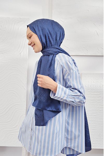 ARMANDA Σάλι με γεωμετρικό σχέδιο Indigo Jacquard