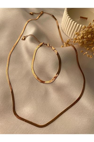 Adafshop ITALIAN CHAIN STEEL BRACELET + NECKLACE SET