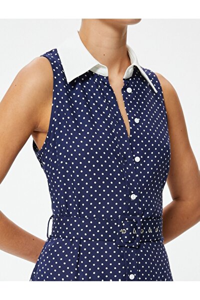 Koton Γυναικείο Μίνι Πουά Φόρεμα Πουκάμισο με Ζώνη 4SAK80314UW