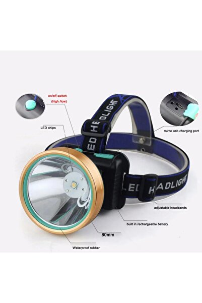 ÖZ Kafa Feneri Dağcı,balıkçı Uzun Menzilli Lambası Gold Silver Şarjlı 40w Metal Gs-260