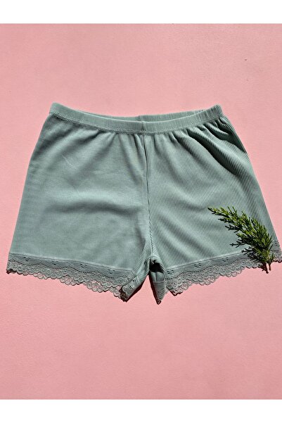 MODALİNOSA Kadın Kaşkorse Pamuklu Likralı Dantelli 3'lü Mavi, Gülkurusu, Yeşil Boxer- Şort