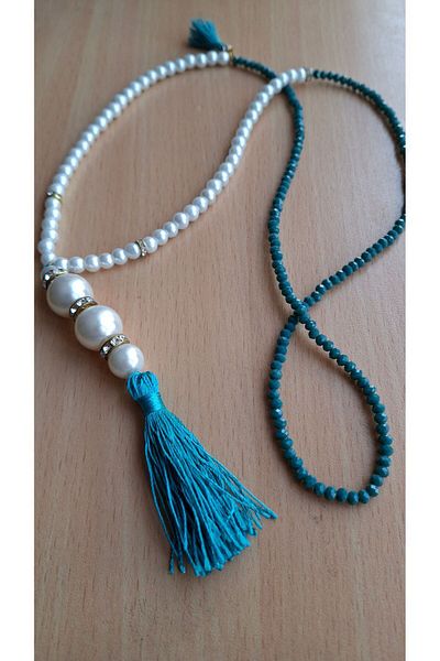 azra takı tasarım Pearl Women's Necklace - Handmade with Long, Authentic and Tassels