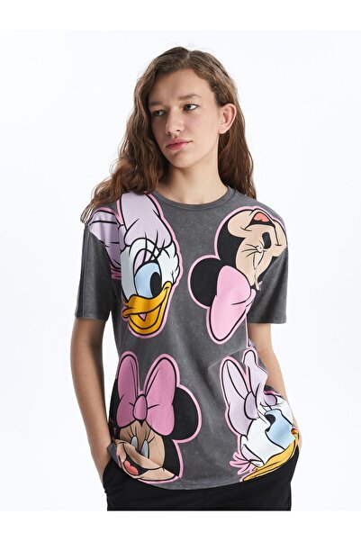 LC Waikiki Dámské tričko s krátkým rukávem s potiskem Mickey and Friends Crew Neck