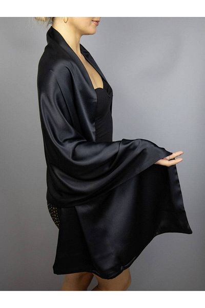 NALINCI Black Satin Shawl - Luxury Double-Sided, Shrug Evening Dress and Outfit