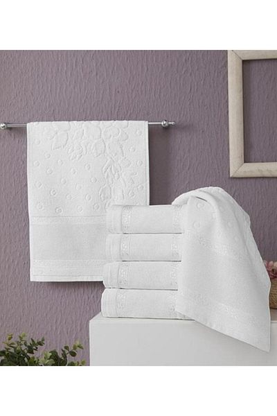 Fiesta 6 τμχ 30 X 50 Etam's Bordered Jacquard Λευκές πετσέτες κουζίνας Κεντήματα καναβίκι
