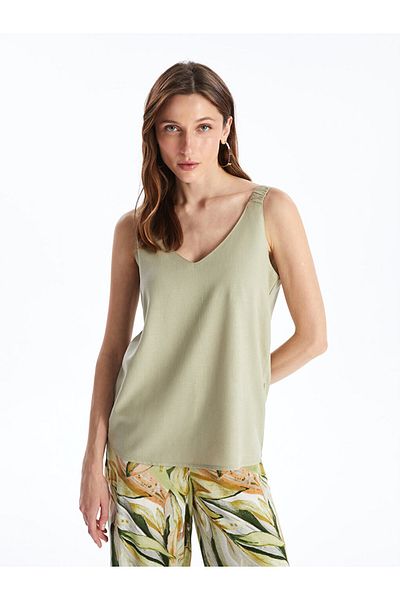 LC Waikiki V-Neck Linen Blended LCW Women's Blouse