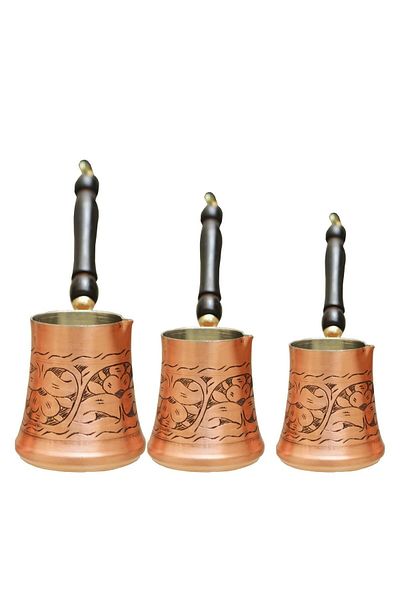 ANTEPSEPETİ EMBROIDERED 3-PIECE COPPER COFFEE POT SET
