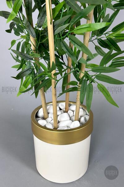 BİÇİÇEK Yapay bambu ağacı 140cm krem gold metal saksıda