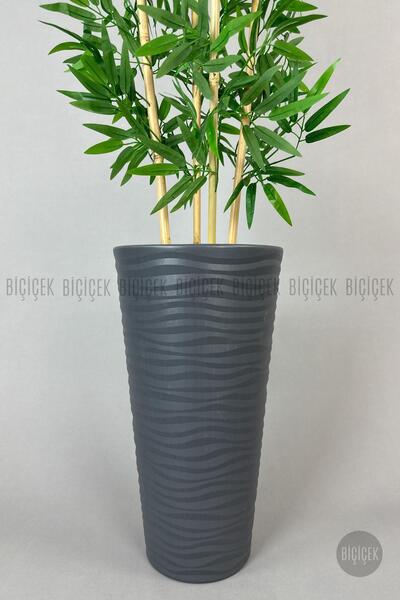 BİÇİÇEK Yapay Bambu Ağacı 180cm Yoğun Yapraklı Antrasit Renk Kumsal Saksıda