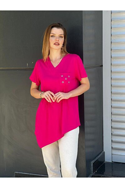 EMZAGİYİM Asymmetrical Cut Pocket Bird Eye Blouse
