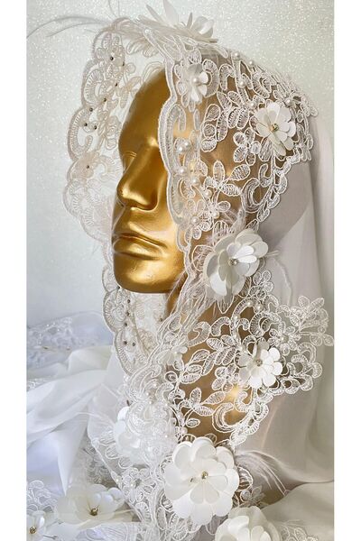 Lady Rio Mevlit Cover,Shal,Mevlit Shal,Circumcision Mother's Shal,Special Day Shal, 3 Sizes, Stone, Pearl, Feature Detail