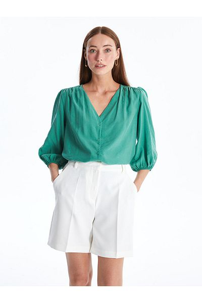 LC Waikiki LCW Damen Bluse mit V-Ausschnitt - Gerader Schnitt