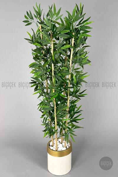 BİÇİÇEK Yapay bambu ağacı 140cm krem gold metal saksıda