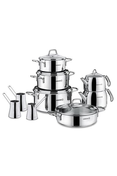 KORKMAZ 8 Piece Pot Set Teapot and Coffee Pot Set Gift Set