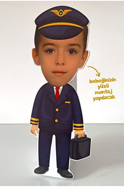 Partimugi Pilot Uçak Doğum Günü Fotoğraflı 40 cm. Ayaklı Maket Pano