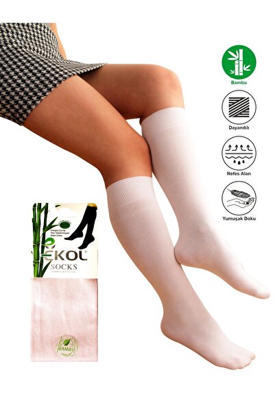 EKOL SOCK'S Tek Çift Teni Göstermeyen Yumuşak Dikişsiz Dizaltı Uzun Bambu Kad...