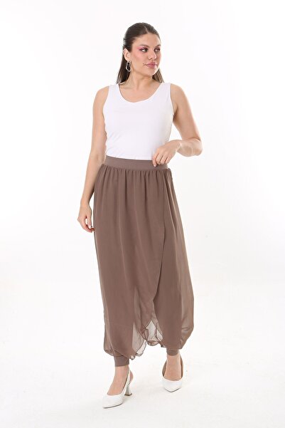 Şans Women's Large Size Mink Inner Viscose Trousers Chiffon Wrap Look Shalwar 65N37631