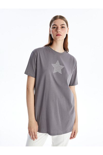 LC Waikiki lCW Women's Tunic - Crew NecK, Stone Print, Short Sleeve