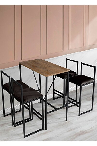 Armadeko Bar Masa Sandalye Takımı Metal 4'lü Ada Mutfak Yemek Masası Otel Kaf...