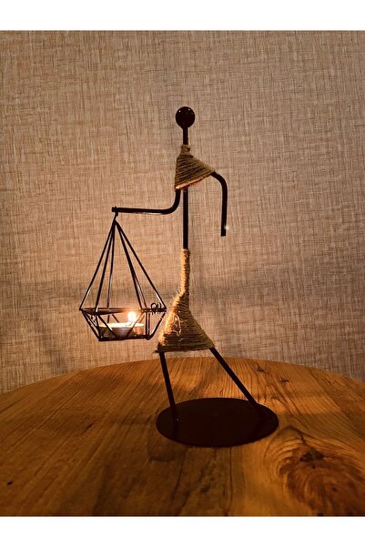 MB happyartshop Vintage Iskandinav Demir Şamdan - Piramit Mumluk