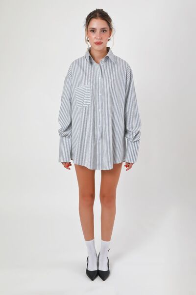 ANABLEPS Çizgili Geniş Manşetli Oversize Rahat Kadın Gömlek