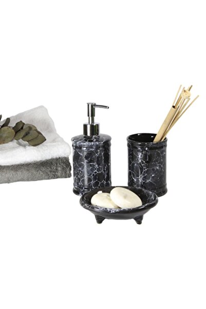 RED SERAMİK Σετ μπάνιου 3 τεμαχίων με αφρώδες σχέδιο Black White Collection