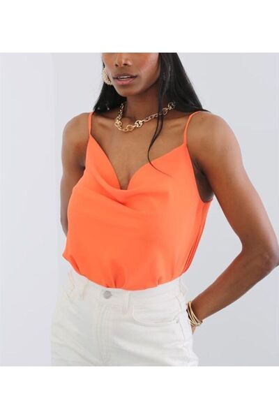 Niceboutique Ip Askılı Degaje Yaka Bluz Oranj