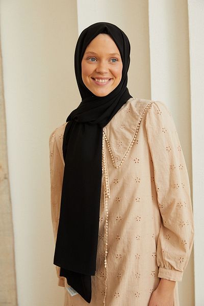 Şalland Combed Cotton Shawl Black (JEANS STITCHED)
