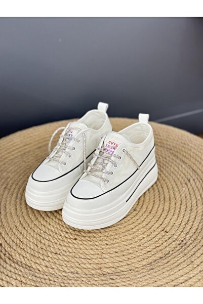 Guja 24Y345-10 TAŞLI BAĞCIKLI 9CM DOLGU TABAN SNEAKER SPOR AYAKKABI KADIN