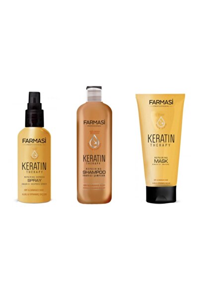 Farmasi Keratin Theraphy 3'lü Onarıcı Saç Bakım Seti - Şampuan + Maske + Sprey