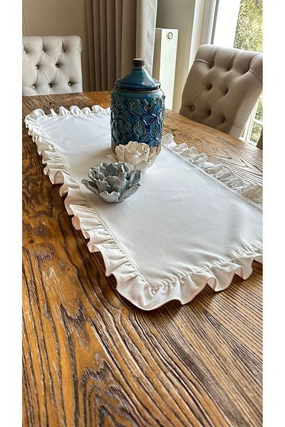 Decamor home Ecru Vintage Linen Runner - Carefree and Ruffled