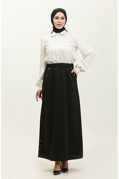 sefamerve Black Feride Buttoned Skirt 4202-01