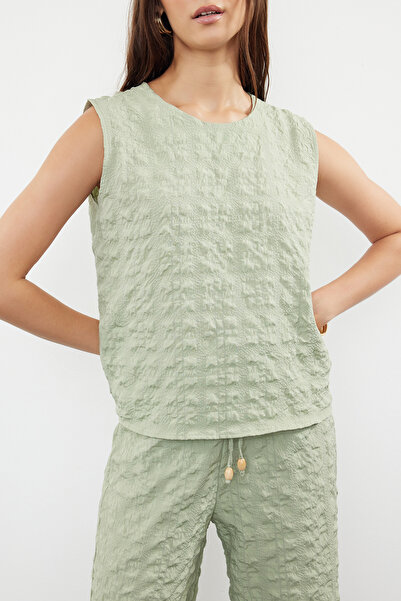 Trendyol Collection Mint Wrapped Woven Blouse-Pant Set Twoss24Au00132