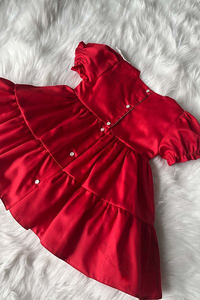 Bertuğ Bebek Rochie de seara pentru bebelusi fetita rosie din satin de bumbac