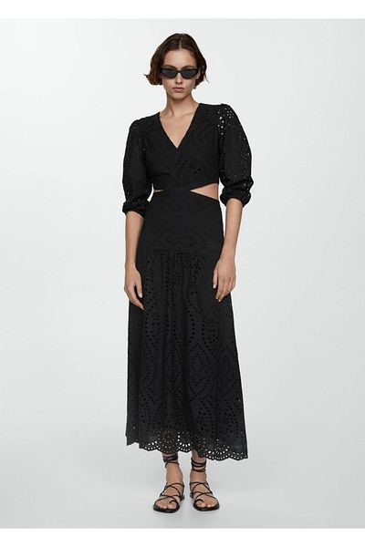 MANGO Woman Κεντητό φόρεμα με σκίσιμο