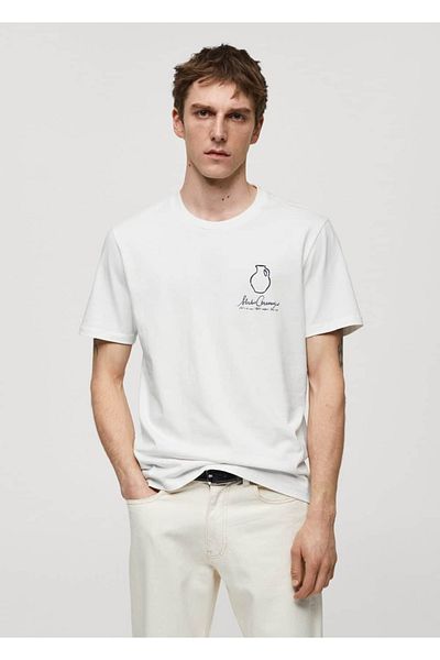 MANGO Man T-shirt με στάμπα 100% βαμβάκι