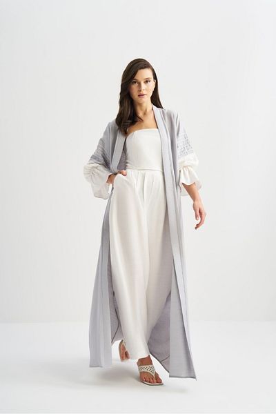 TUİS Embroidered Abaya with Sleeves - Gray