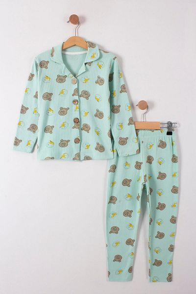 TRENDİMİZBİR Bear Printed Honey Pajama Set - Button Detailed, 2 Pieces