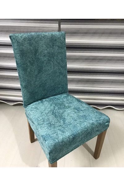 Madame Clean Home Silk Velvet Vein Pattern 6 τεμαχίων Lycra κάλυμμα καρέκλας τιρκουάζ