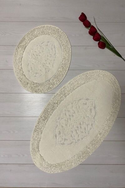 Mood Halı Set de toaletă oval din bumbac Pasta damă ks, 2 piese Set covoraș d...