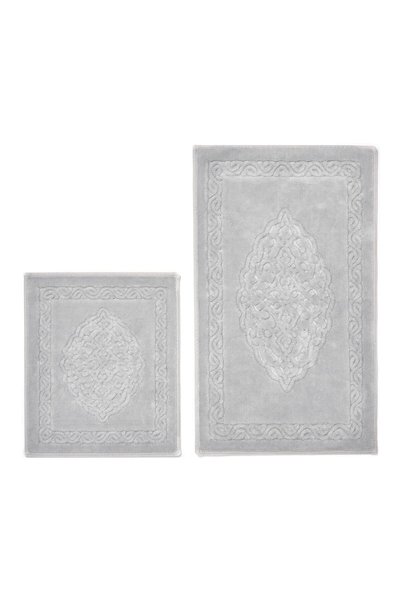 Madame Clean Home Lotus 2'li Pamuklu Klozet Takımı, Gri Banyo Paspas Seti